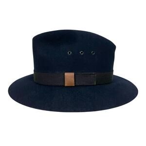 Kenwood Men’s Vintage Hat 100% Wool Fedora Navy Blue with Band Lined Size 7